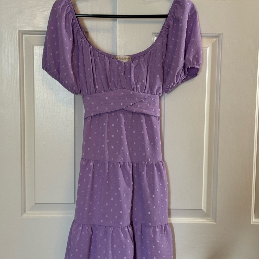 Altar'd State Purple Tiered Sundress with Puff Sleeves
